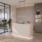 Modern Curved Reception Counter with Integrated Base LED Lighting and Minimalist White Finish