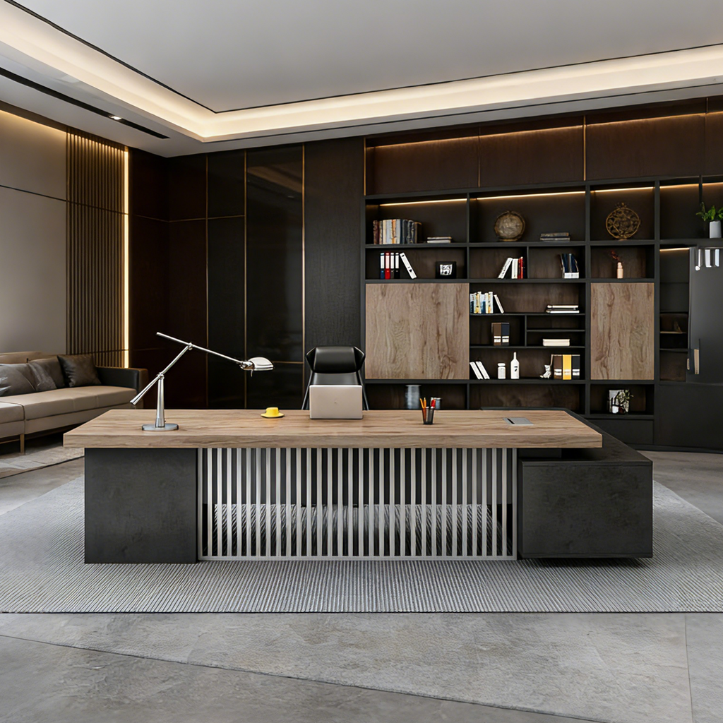 Commercial Executive Desk with Slatted Privacy Panel