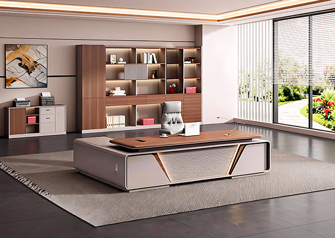 Modern Executive Desk with Timber Top and Integrated Storage