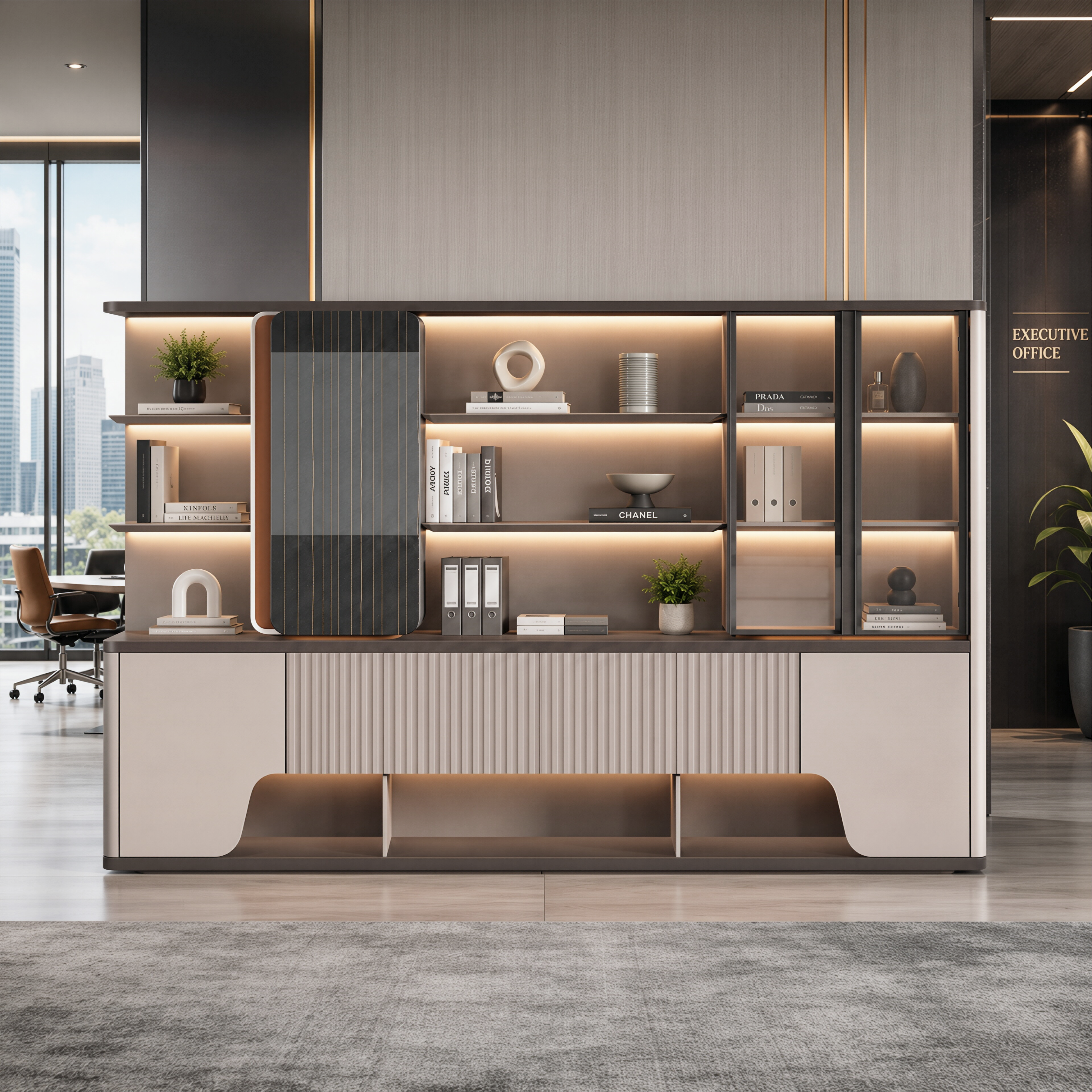 Commercial Storage Cabinet with Fluted Door Detail