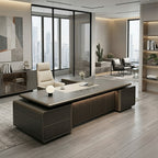 Premium Executive Office Desk with Voice-Controlled LED Lighting and Statement Side Storage
