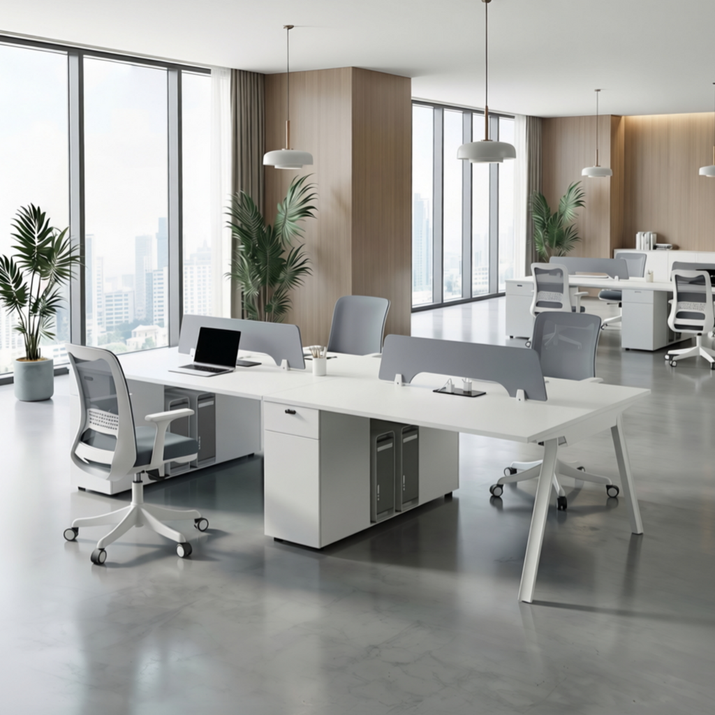 Minimalist Bench Workstation with Screen Panels