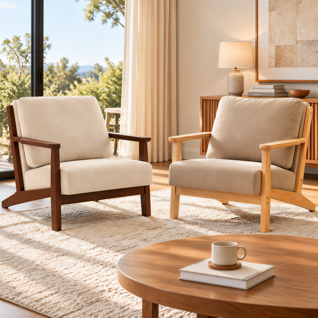 Modern Cotton-Linen Armchair with Custom Timber Finishes