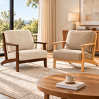 Modern Cotton-Linen Armchair with Custom Timber Finishes