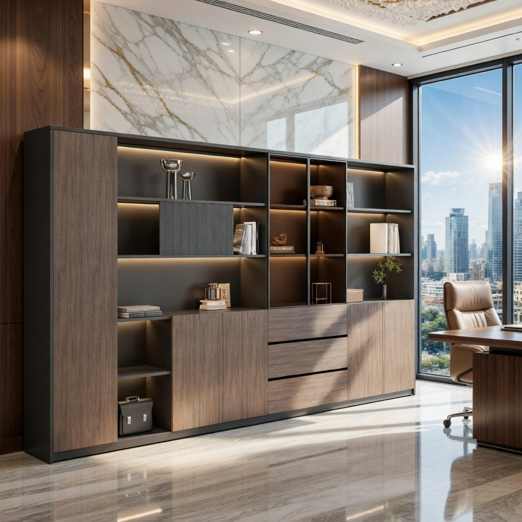 Premium Executive Storage Cabinet with Open Display Shelves