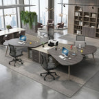 Modern Butterfly-Shaped Office Workstation Desk with Central Storage and Privacy Divider Screen
