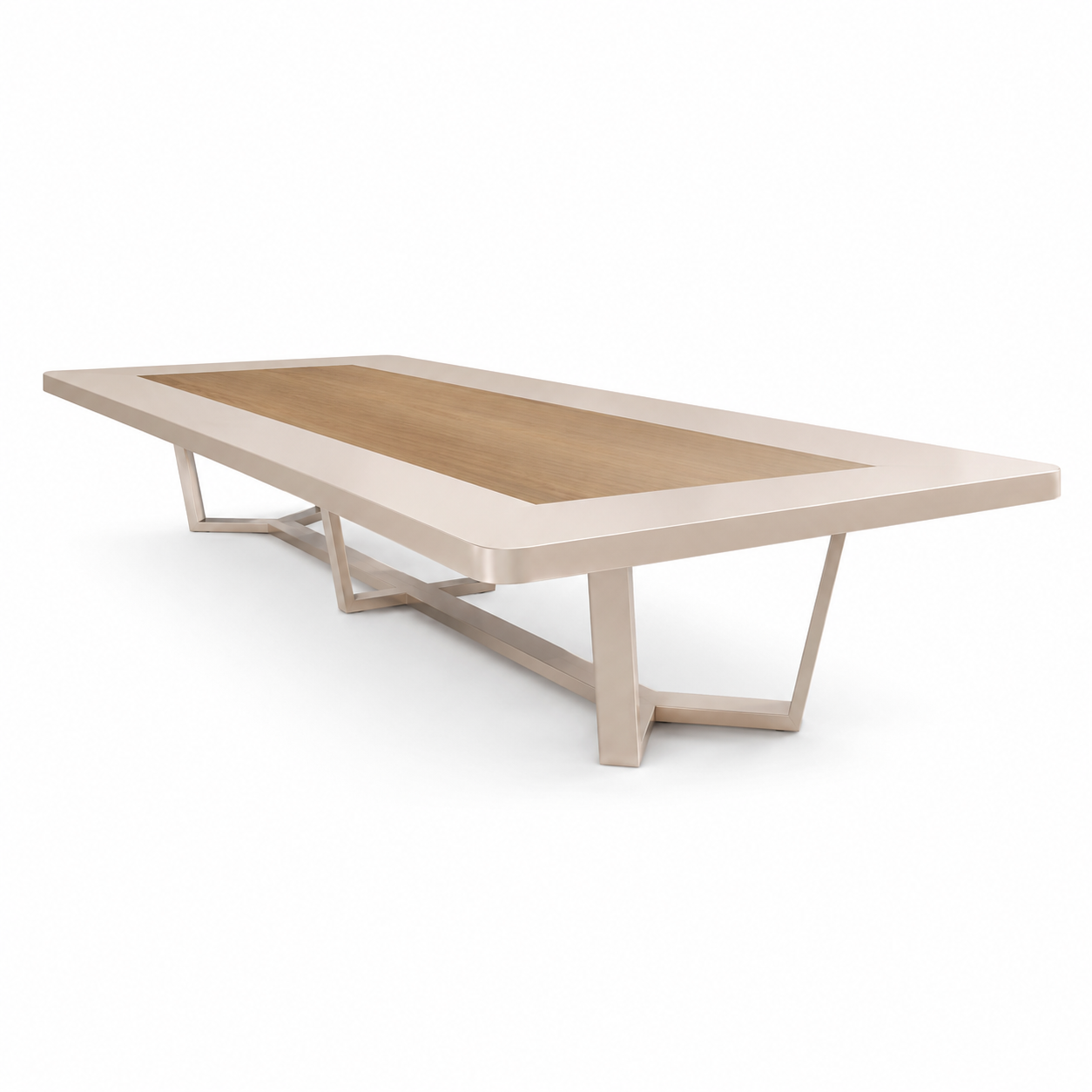 Large Two-Tone Boardroom Table with Rounded Corners and Geometric Frame