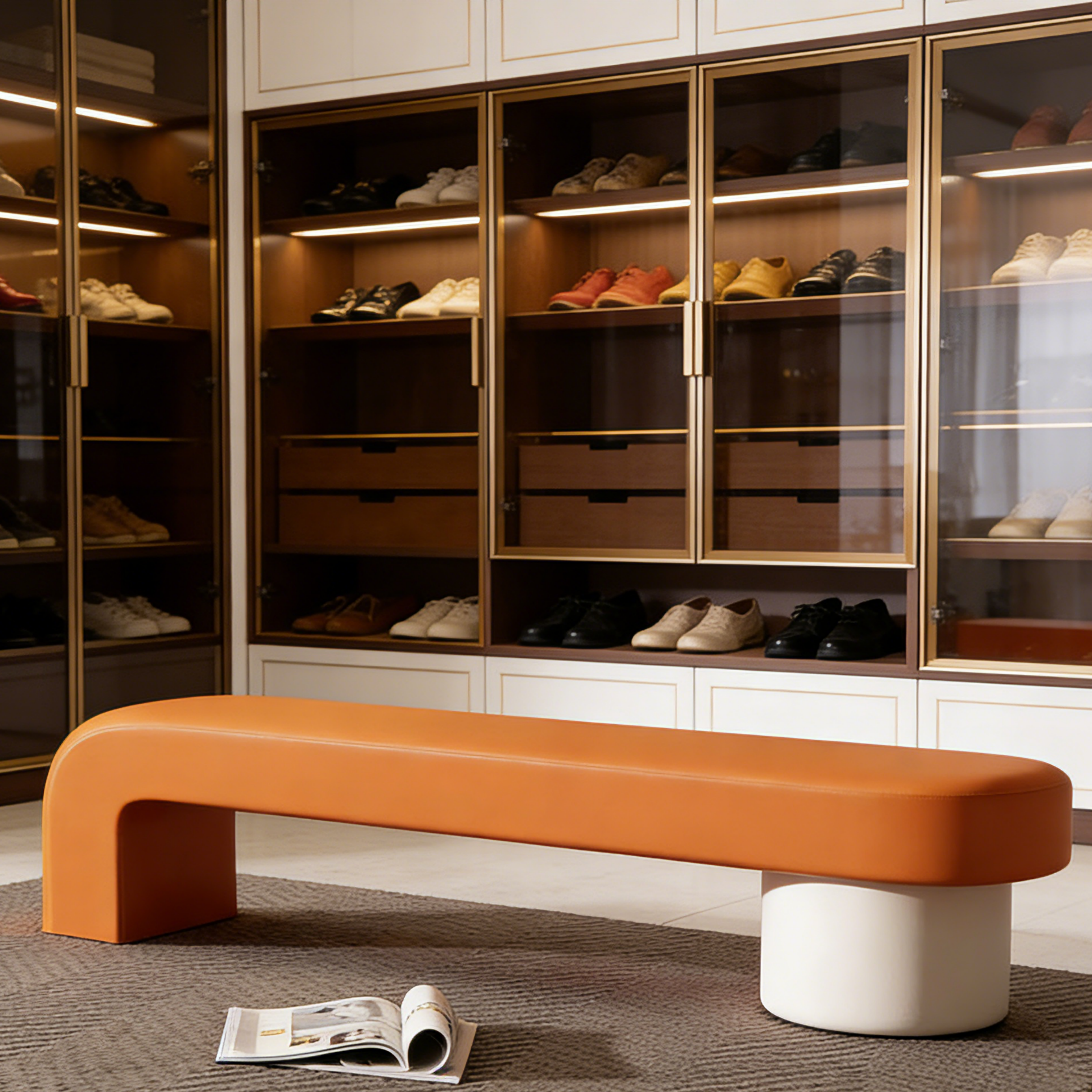 Designer Upholstered Bench for Boutique Interiors