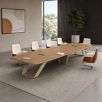 Modern Conference Table with Oak Top and Angled Steel Legs