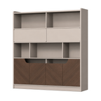 Modern Timber Storage Cabinet with Open Shelves and Glass Display