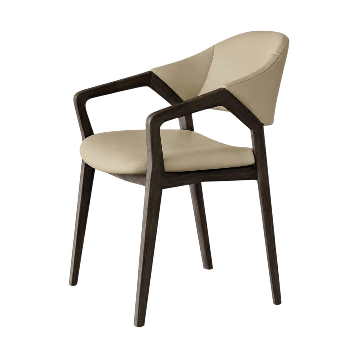 Modern Leather Accent Chair with Solid Ash Wood Frame and Curved Backrest