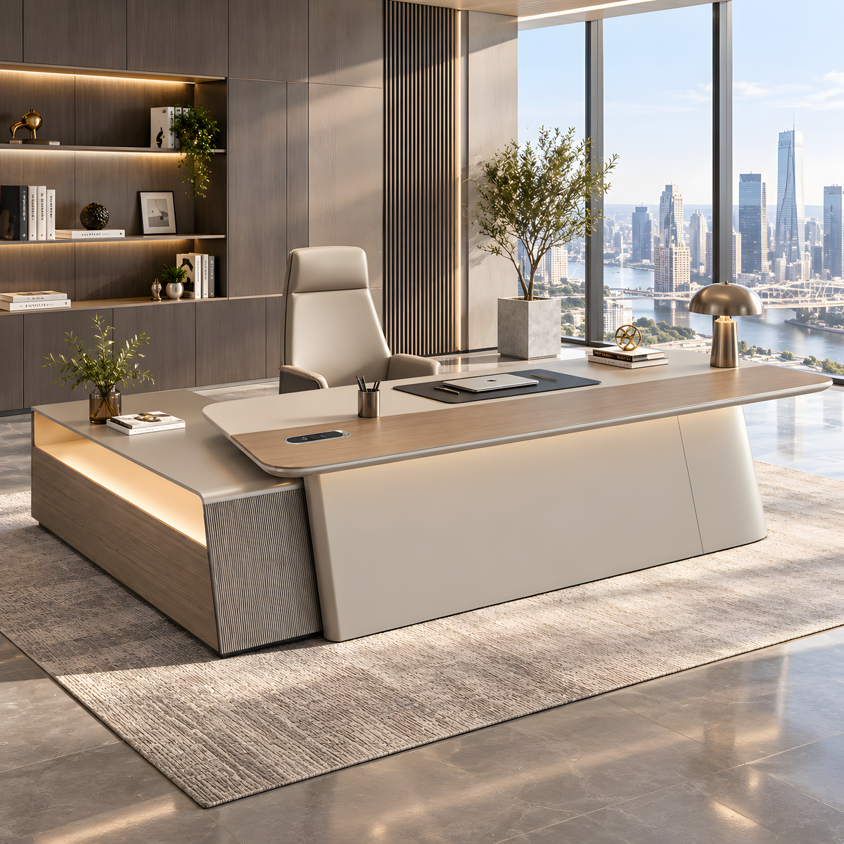 Premium L-Shaped Executive Desk with Smart Storage