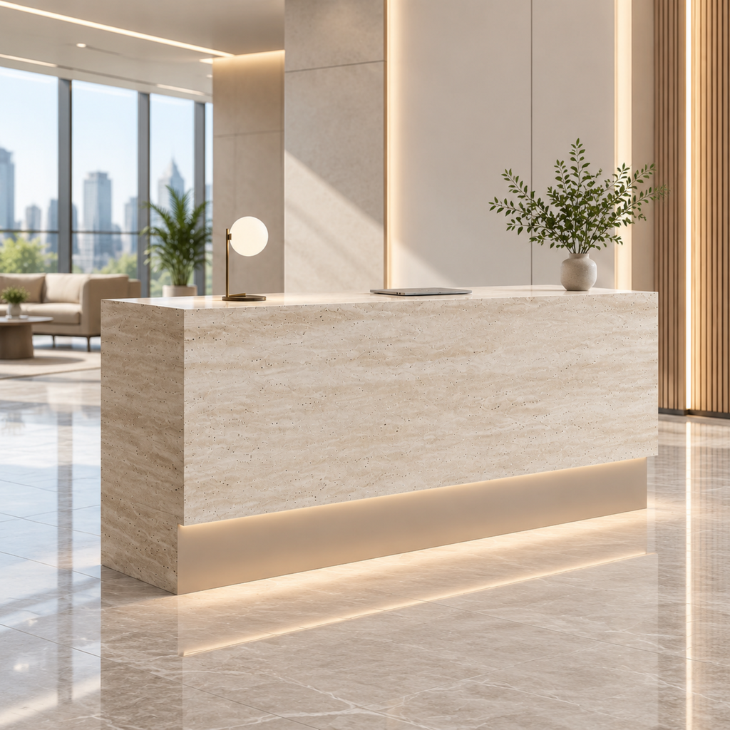 Stone-Look Linear Reception Counter with LED Plinth
