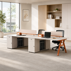 Streamlined Office Bench Desk with Divider Screen and Integrated Storage Pedestals