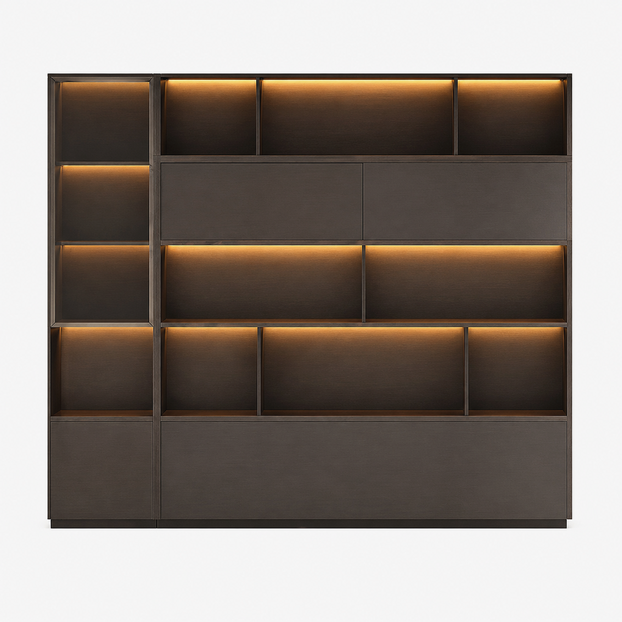 Executive Storage Wall Unit with LED Shelving and Wardrobe