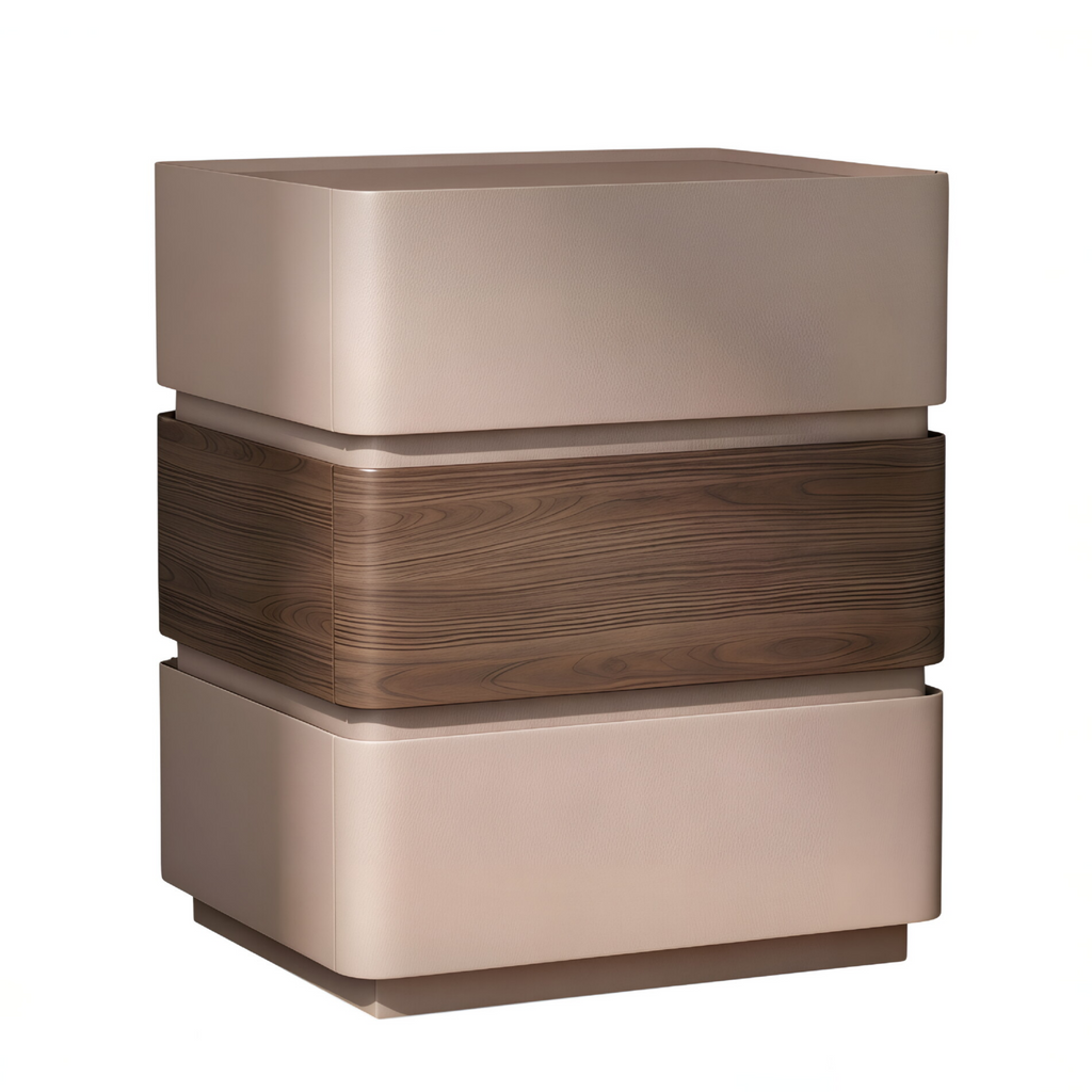 Contemporary Bedside Cabinet with Woodgrain Accent