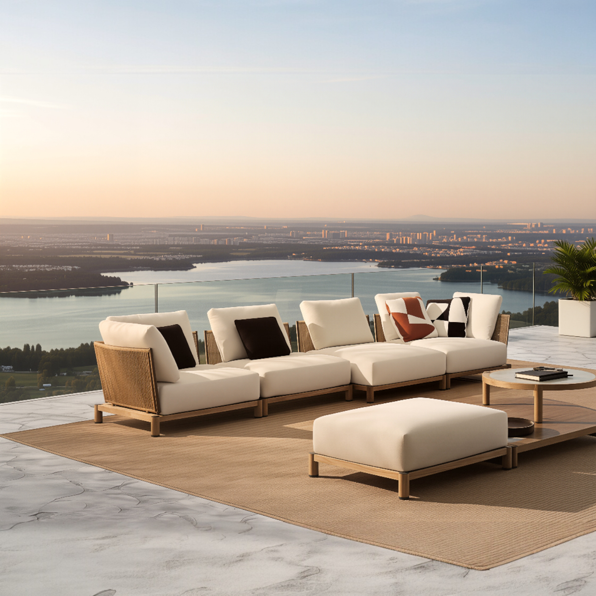Luxury Outdoor Sofa Lounge Set With Low Profile Cushions
