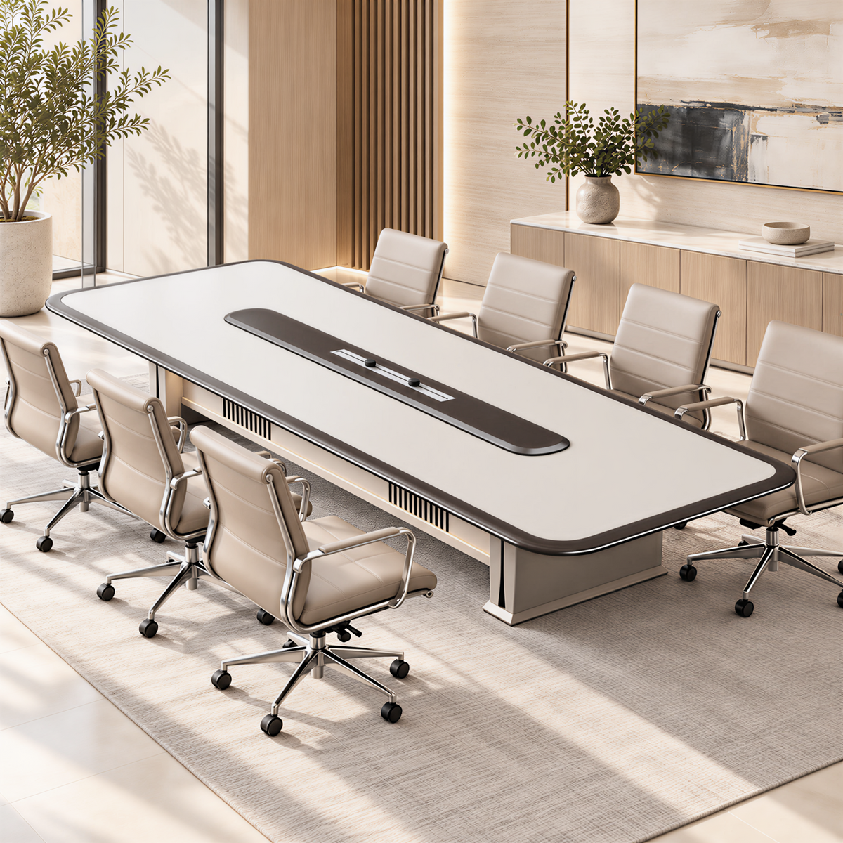 Premium Piano-Lacquer Conference Table with Built-In Power and LED Lighting
