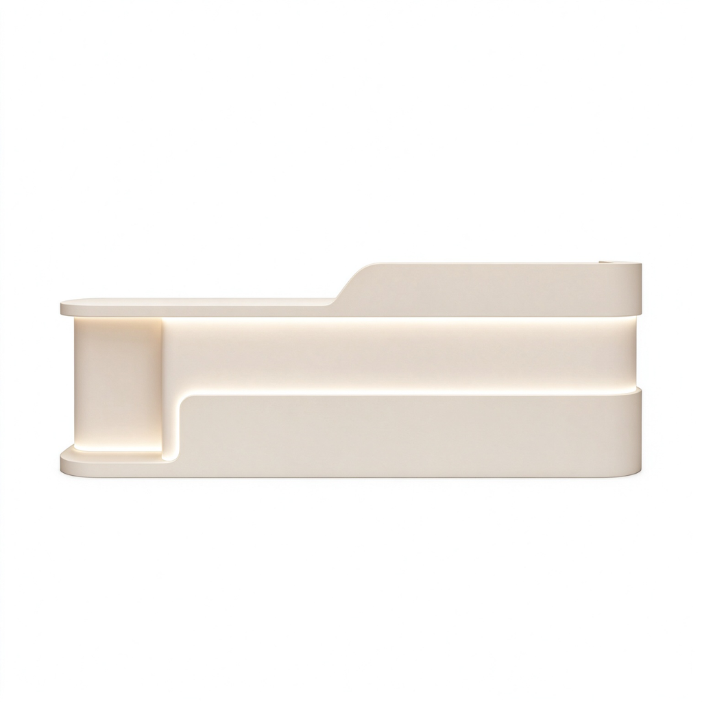 Modern Dual Level Reception Desk With Smooth High Gloss Lacquer Surface