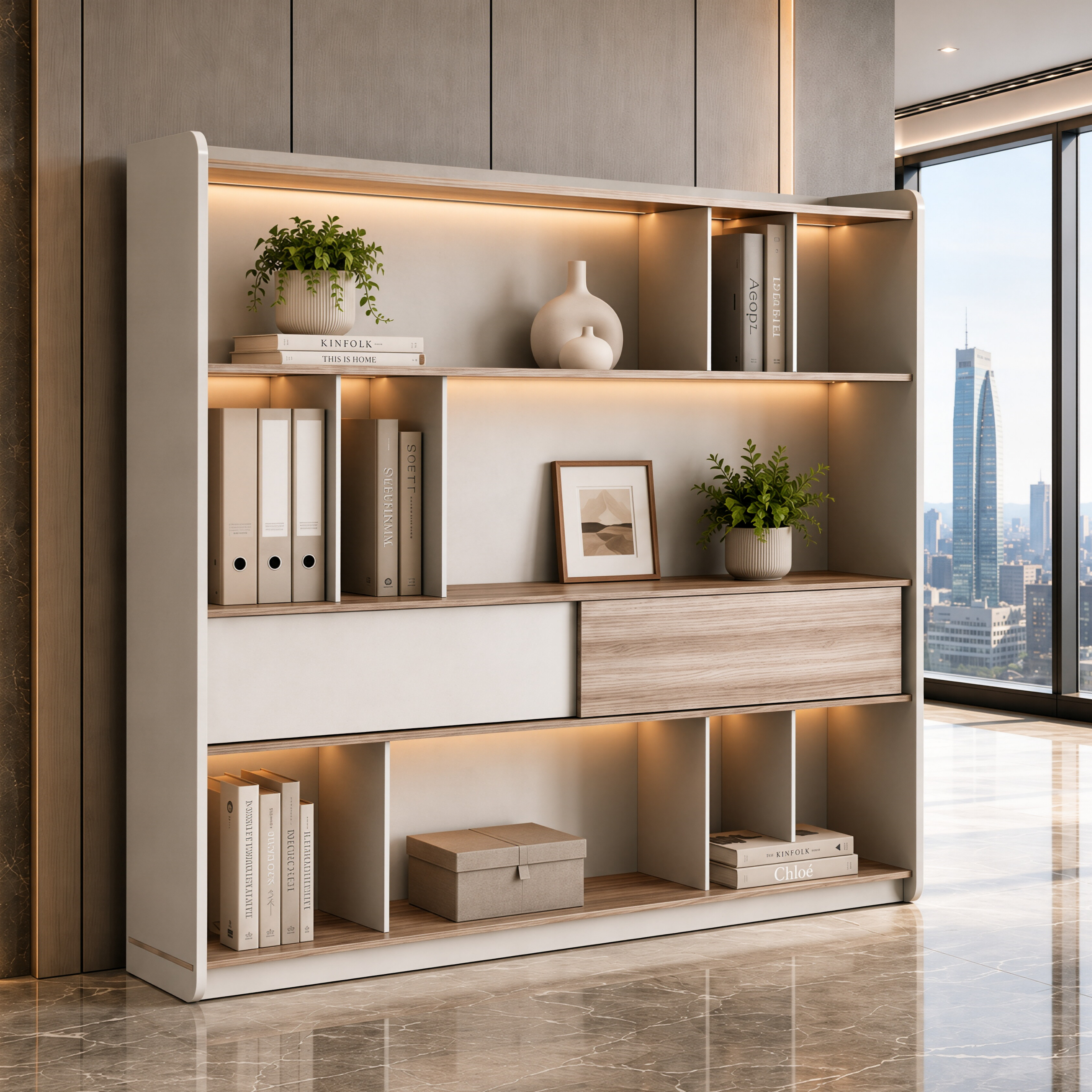 Executive Office Cabinet with Illuminated Shelving