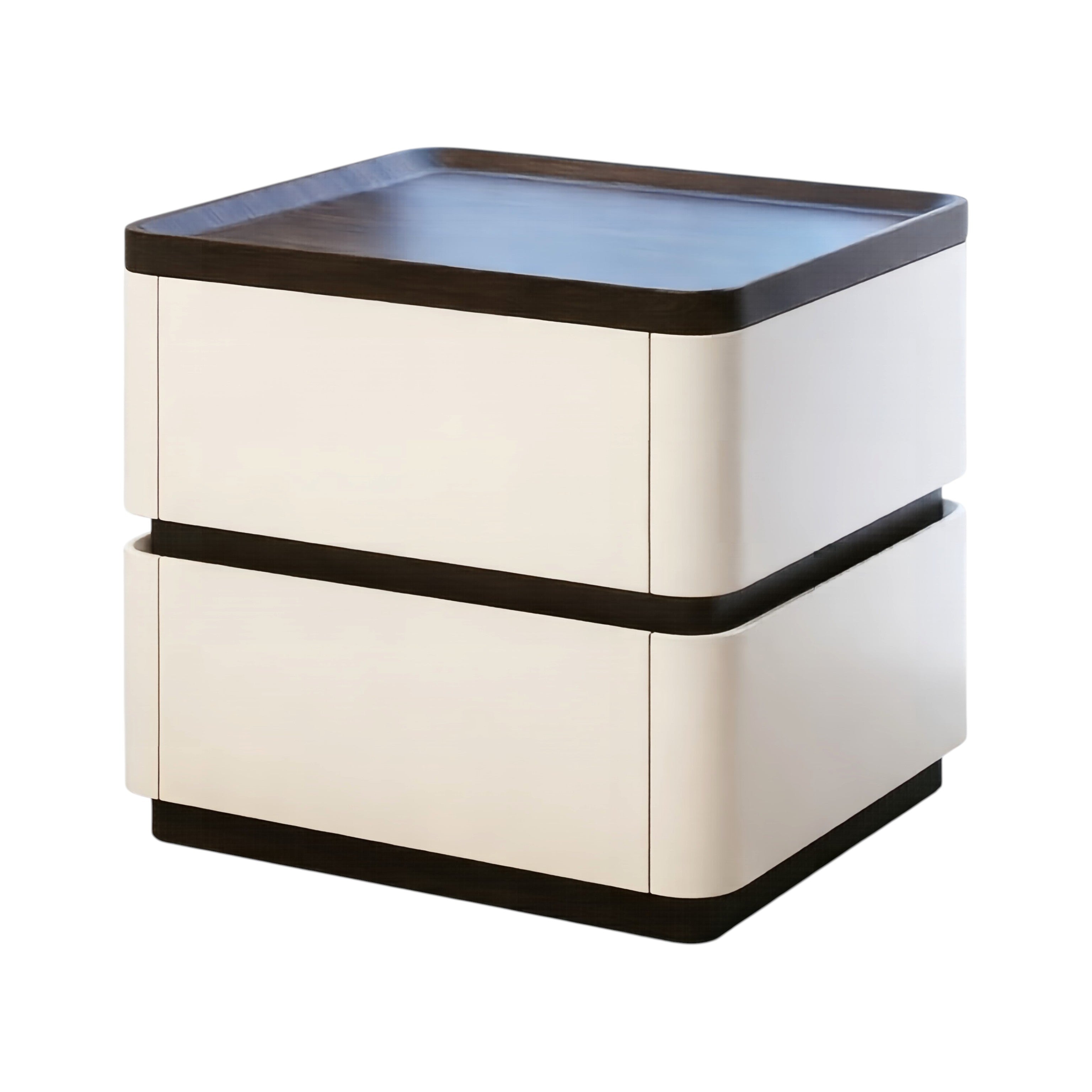 Modern Bedside Table with 2 Drawers and Rounded Edges