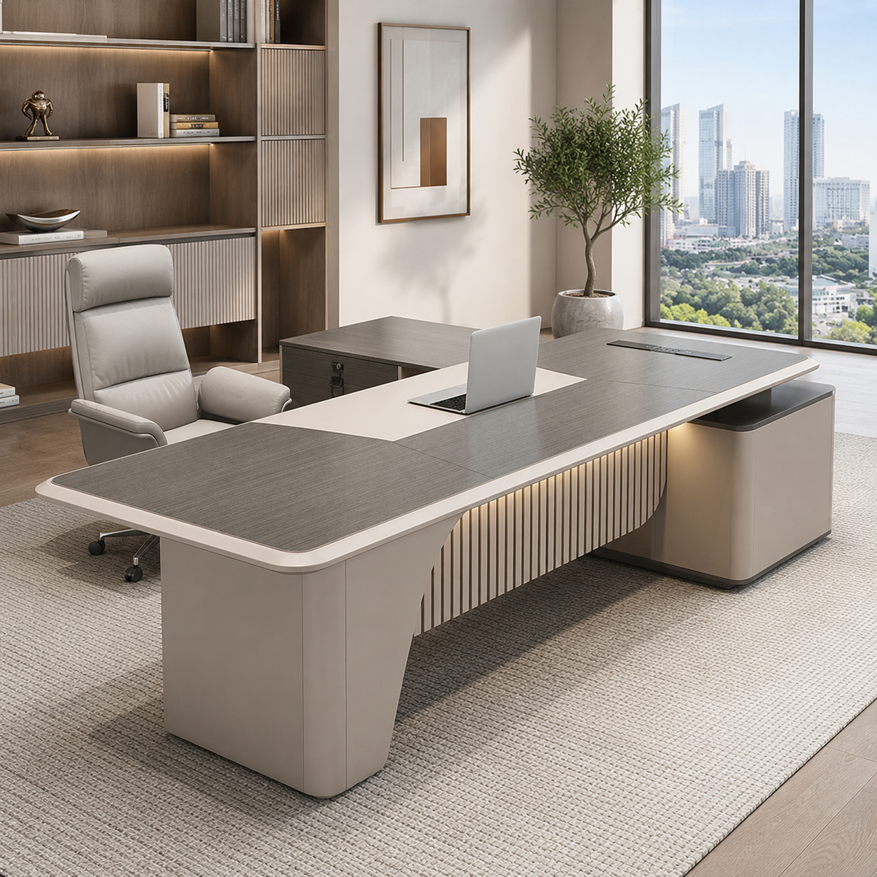 Modern Executive Desk with Return Storage for Professional Office Suites