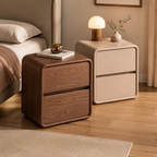 Modern Rounded Two-Drawer Bedside Table with Soft-Edge Profile and Compact Storage