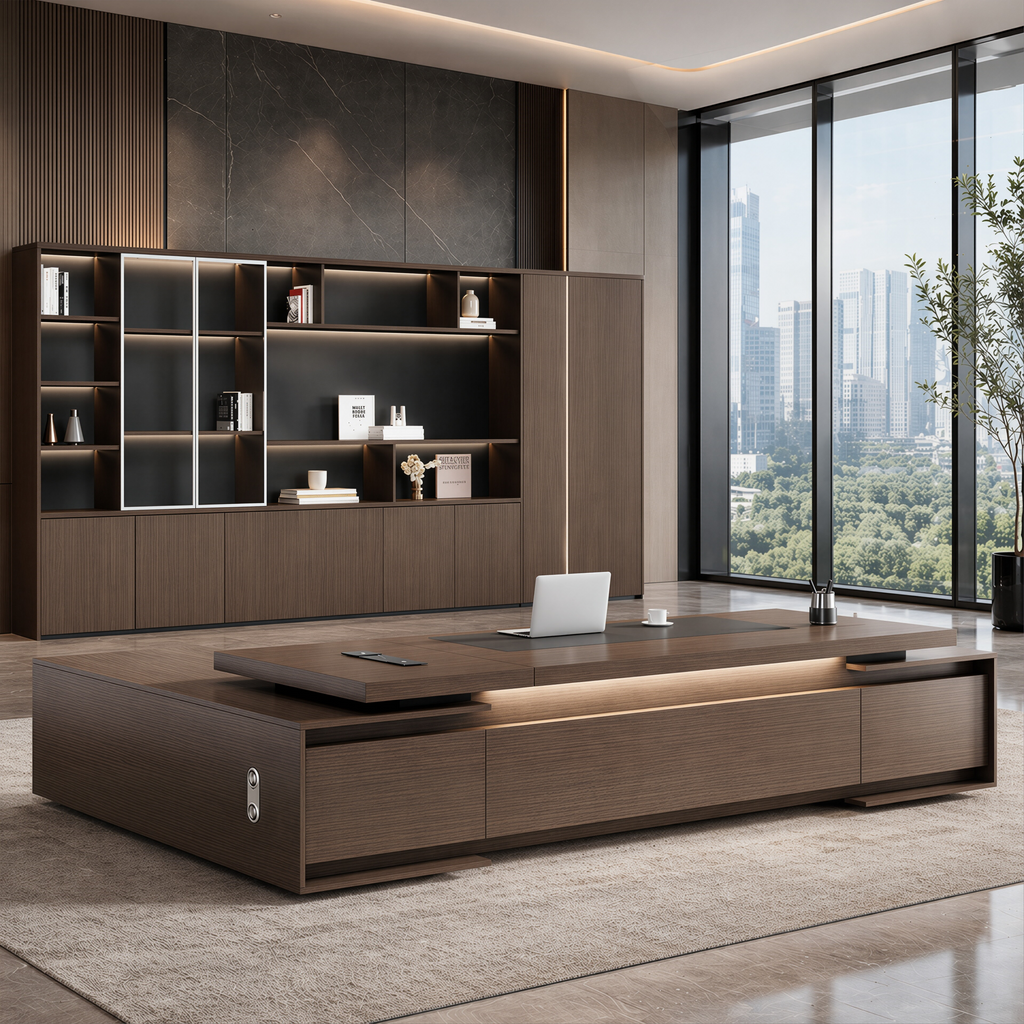 Urban Walnut Executive Desk with Storage