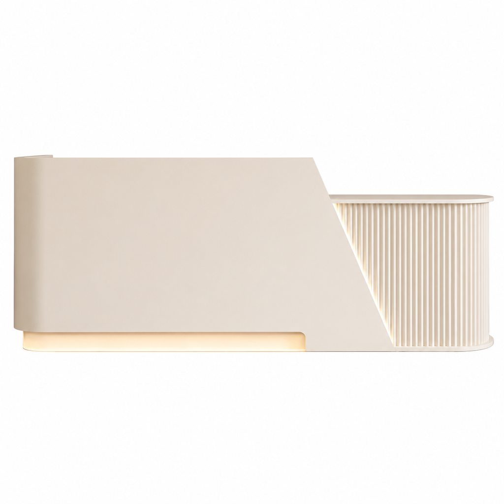 Modern Curved Fluted Reception Desk with LED Lighting and Custom Logo