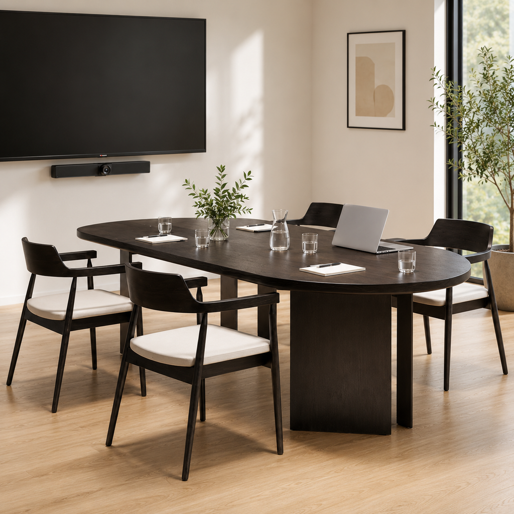 Semi-Circular Executive Meeting Table with Solid Timber and Built-In Power Access