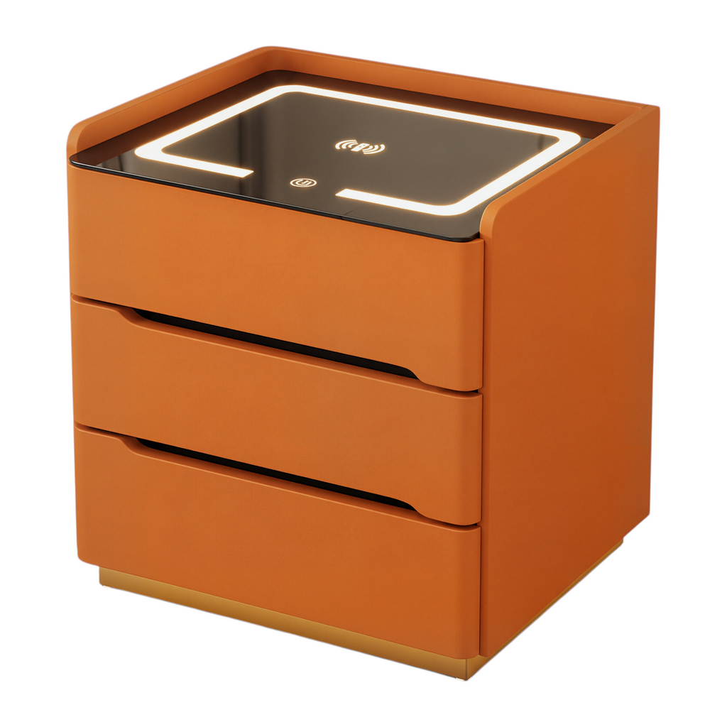 Smart Bedside Table with Wireless Charging and LED Light