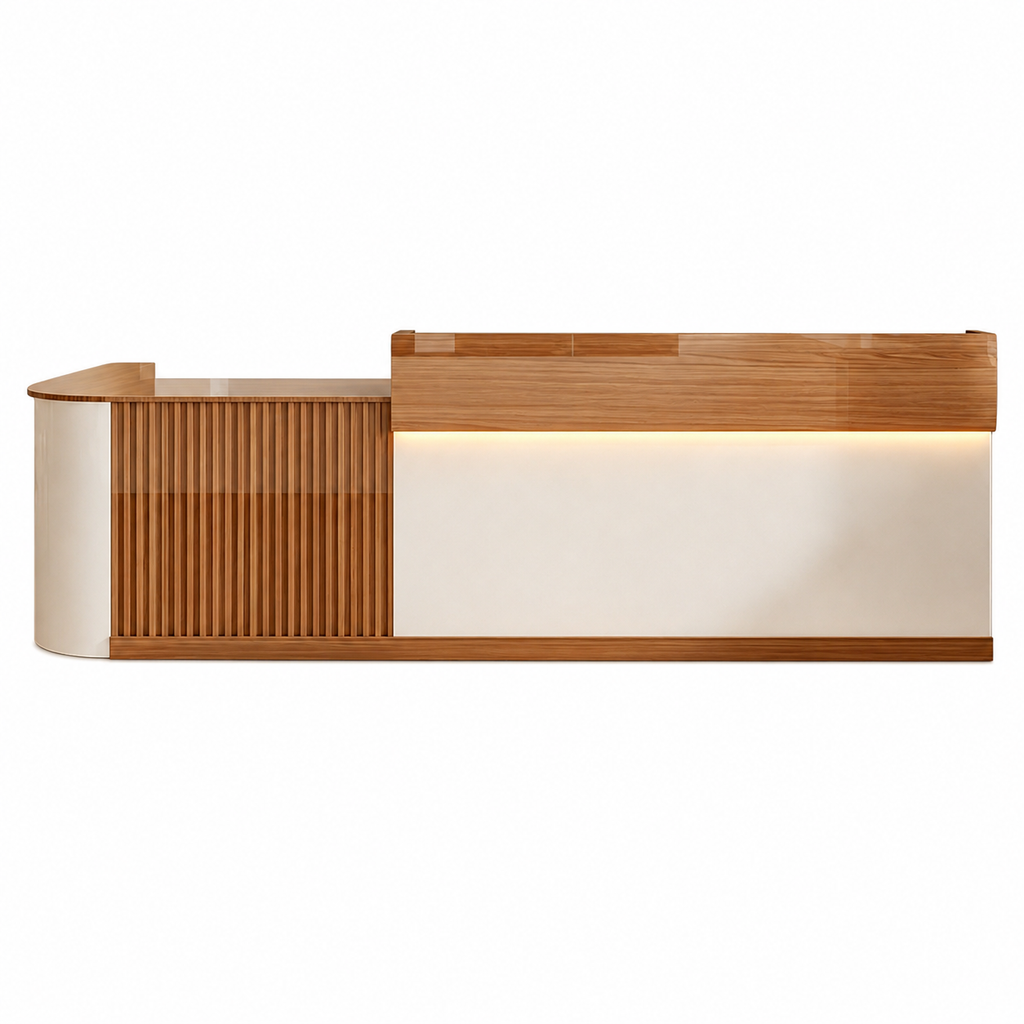 Slatted Timber Café Counter with LED Front Panel