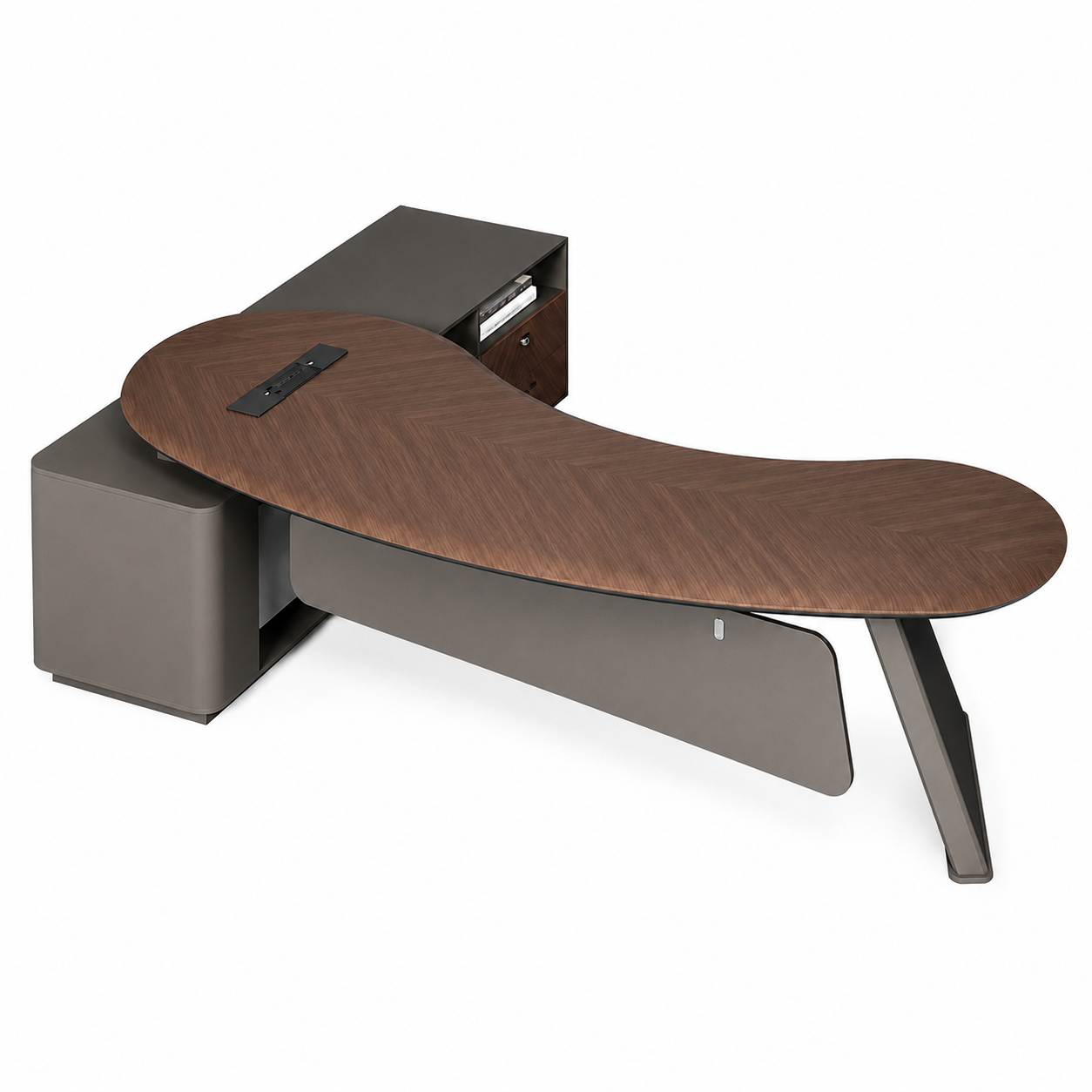 Modern Curved Executive Desk with Side Storage and Concealed Cable Management for Private Offices