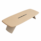Modern Light Oak Executive Boardroom Table with Rounded Corners and Integrated Power Rail