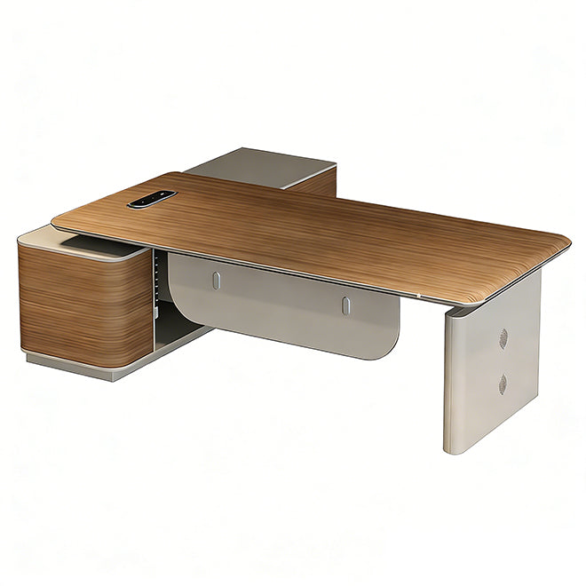 Height Adjustable Executive Desk with Walnut Top and Side Storage Return