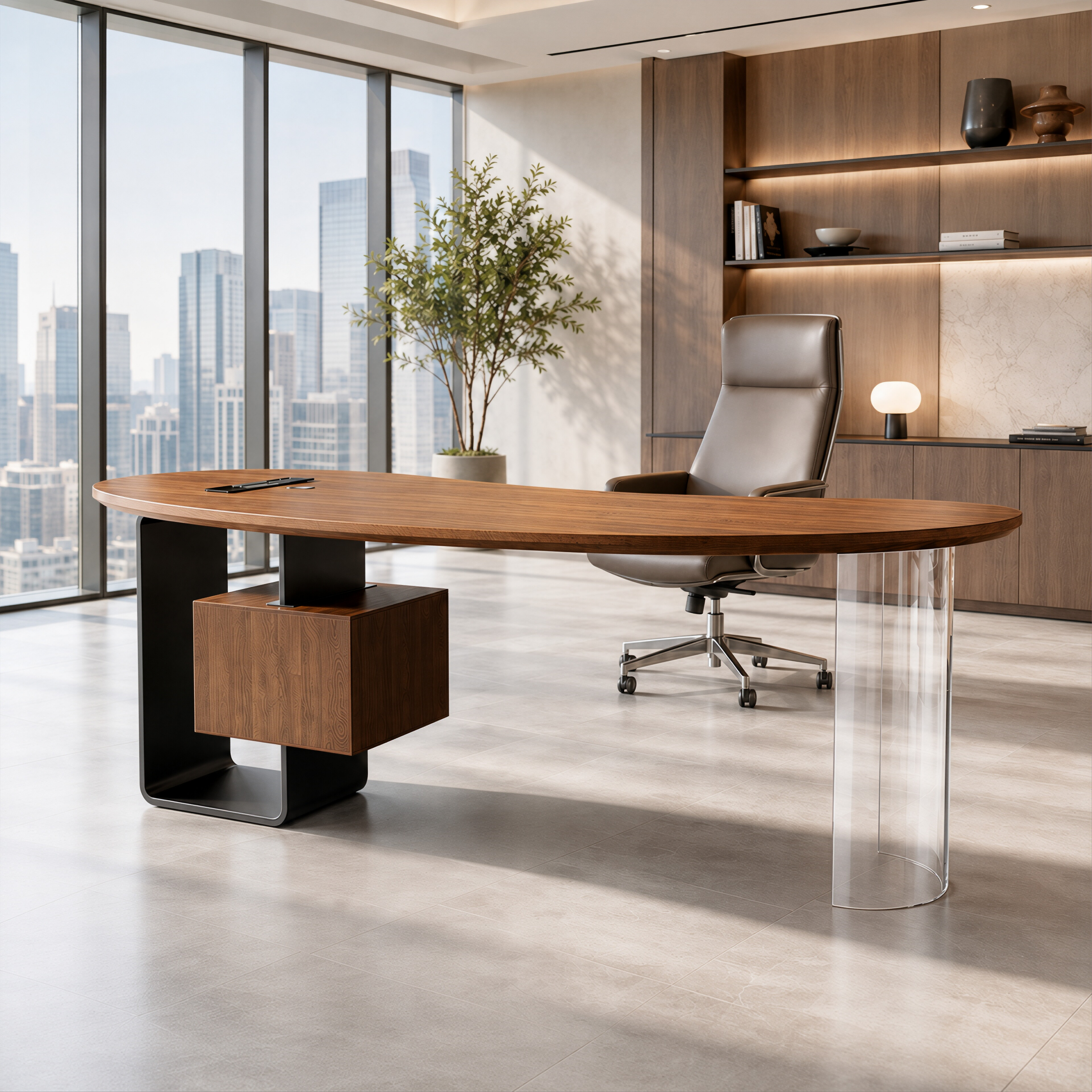 Cashew Executive Desk with Acrylic Leg Design