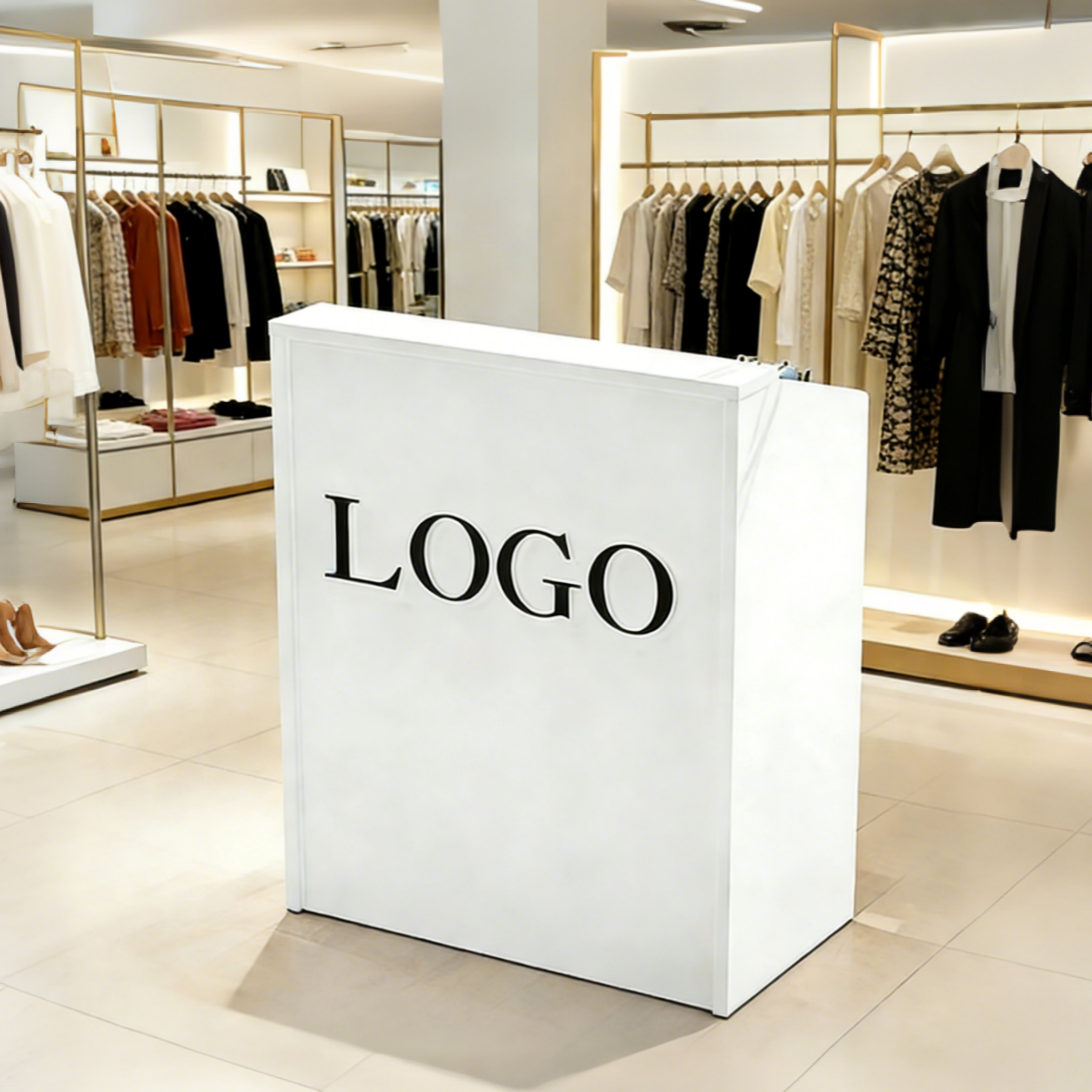 Compact White Reception Counter with Custom Logo