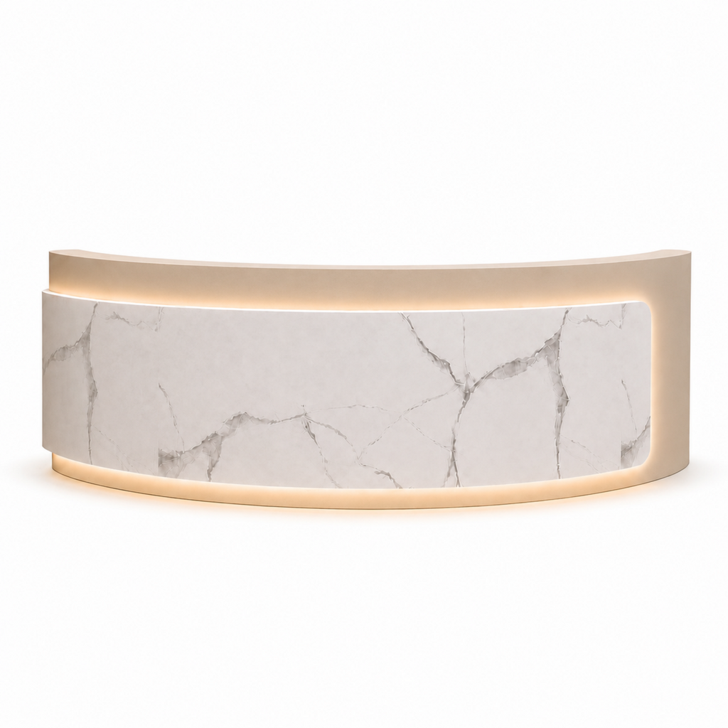Premium Curved Reception Counter with Integrated LED Lighting