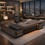 Luxury Executive Office Desk with LED Feature Panel and Integrated Power Hub