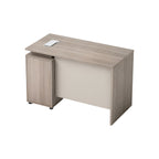 Executive Floating L-Shape Stone Grey Office Desk with Integrated LED Lighting and Storage