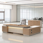 Sophisticated Grand Scale Executive Timber Desk featuring Integrated Side Return and Ambient Lighting