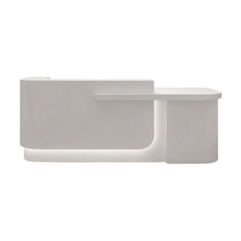 Modern Curved Reception Desk with Return Counter and Timber-Look Side Panel