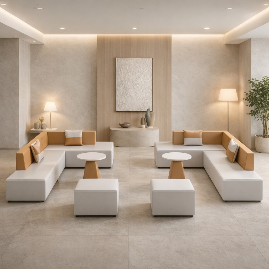 Modular Office Lounge Suite – Contemporary L-Shape Reception Seating with Round Coffee Table
