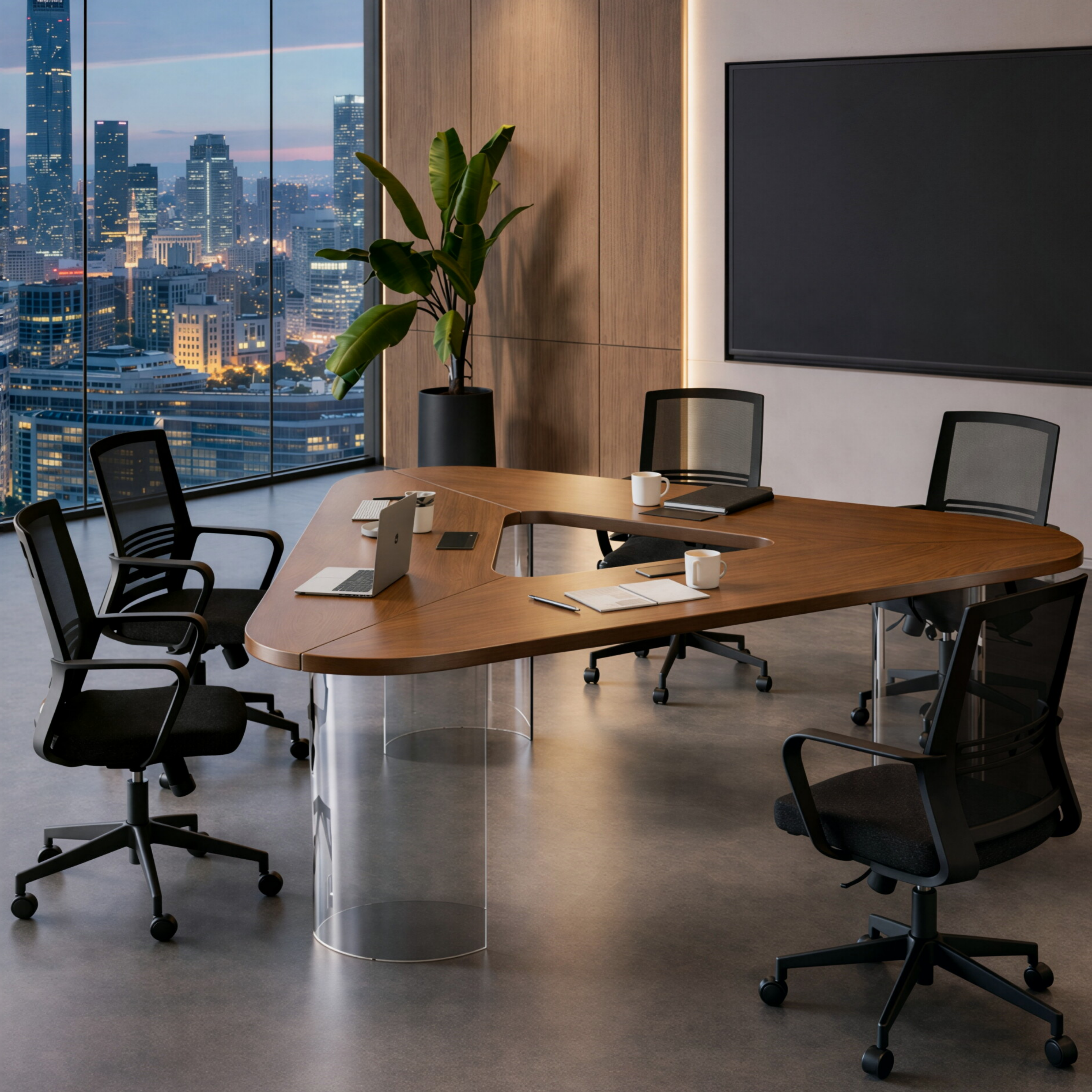 Modern Triangular Conference Table with Acrylic Base