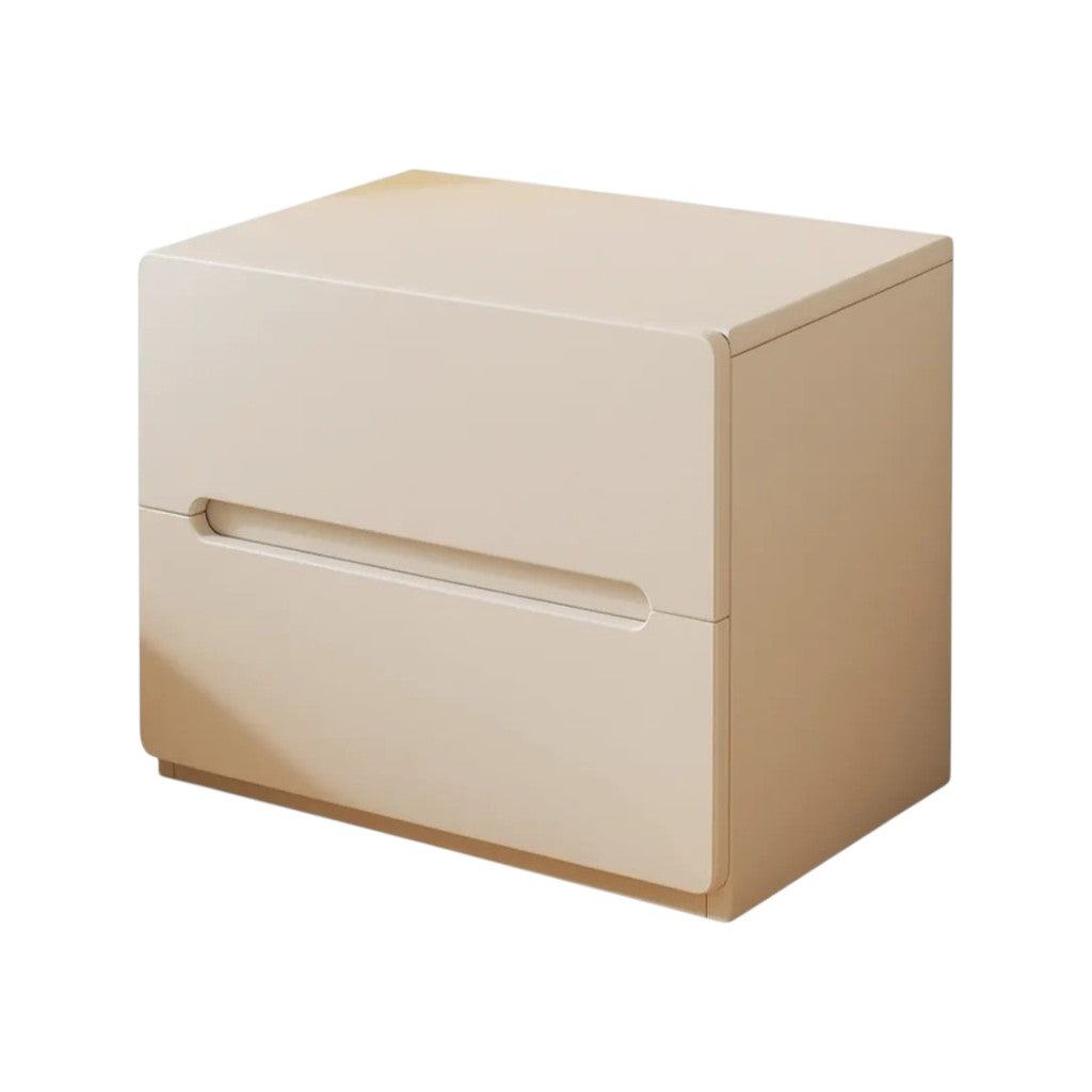 Minimalist Rounded Bedside Table with Concealed Pull Handles and Drawer Storage