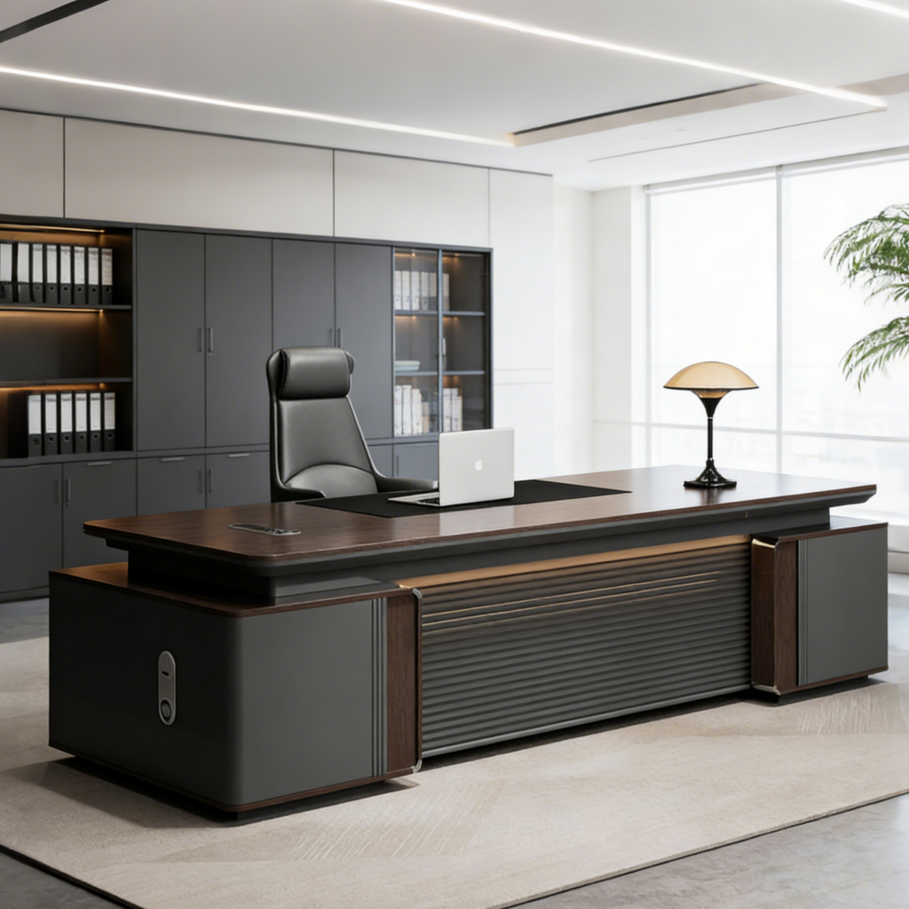 Luxury Executive Desk with Ribbed Privacy Panel
