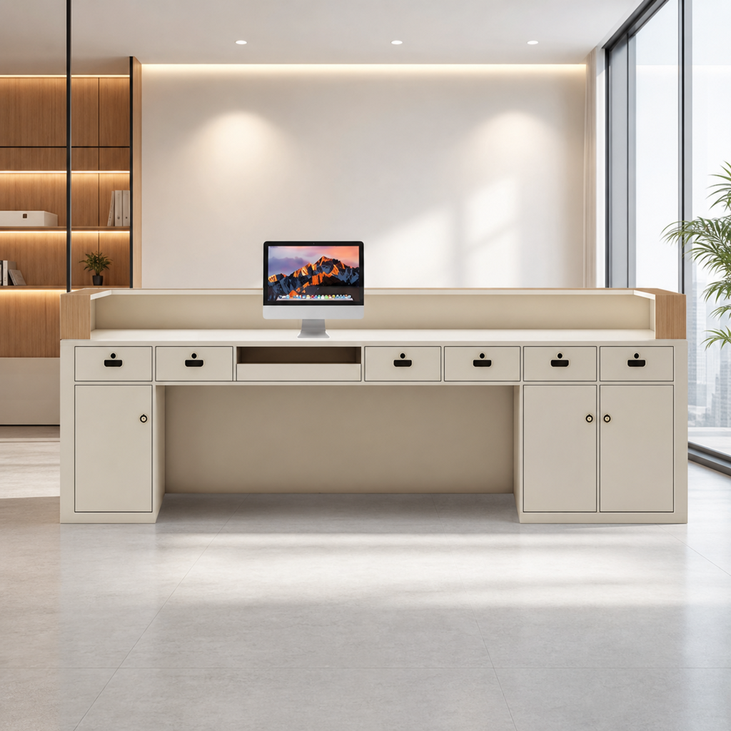 Curved Reception Counter with Soft Corners and LED Base