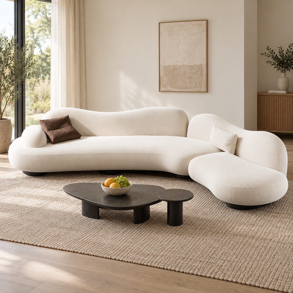 Modern Curved Lounge Sofa with Deep Seating and Rounded Arms