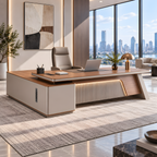 Sculptural L-Shaped Executive Desk with Integrated Storage