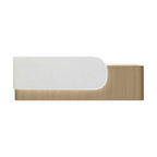 Elegant Reception Counter with Curved White Marble Front and Integrated Lighting for Entryways